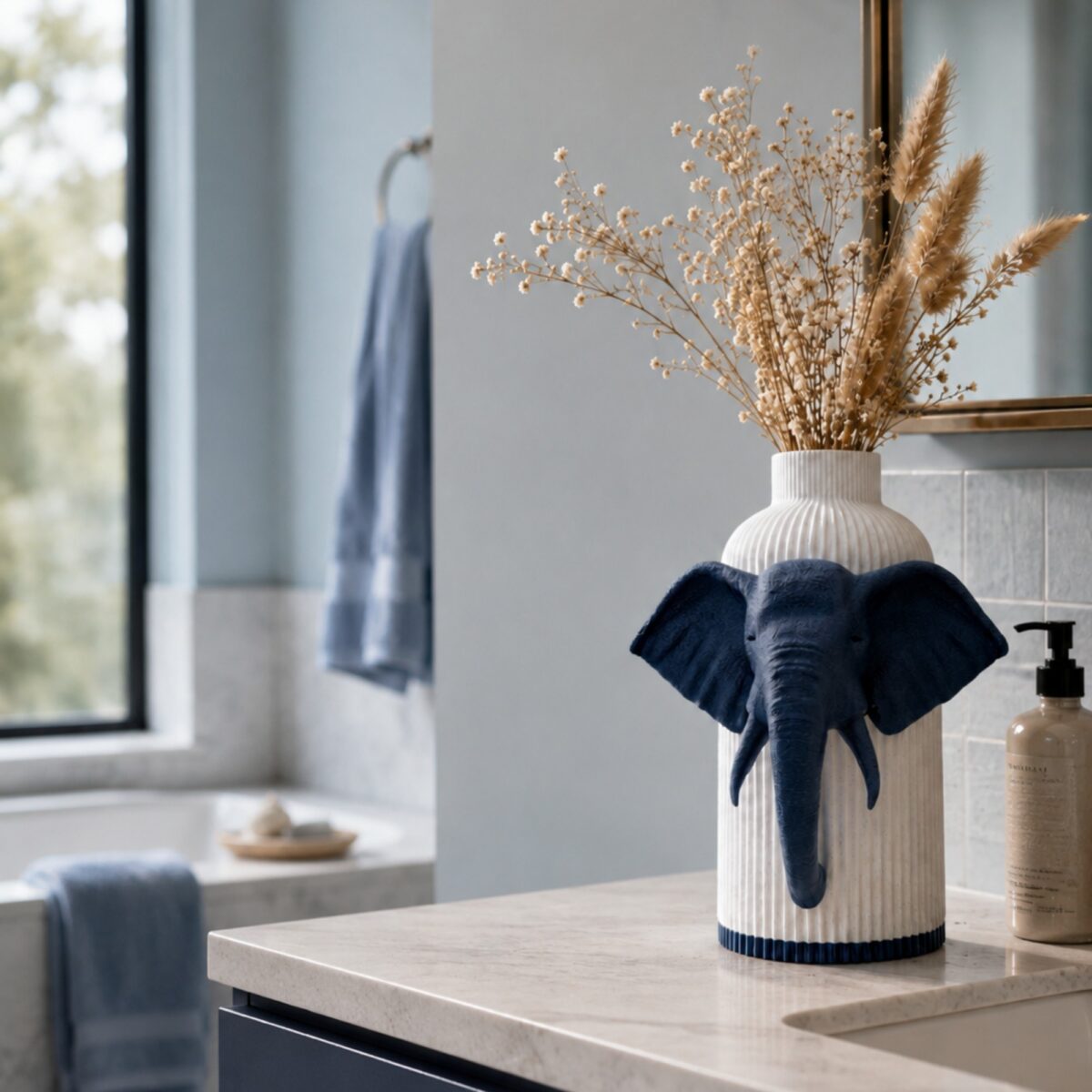 Vaso Elefante Marble Blu Notte stampato in 3D - vista 1 - Mariotto Design