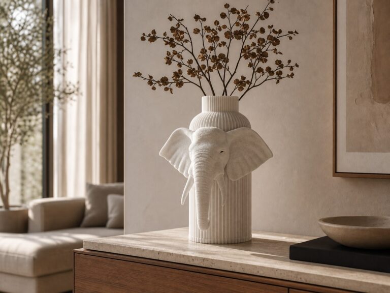 Vaso Elefante Savana Kings Mariotto Design ambientato in soggiorno contemporaneo