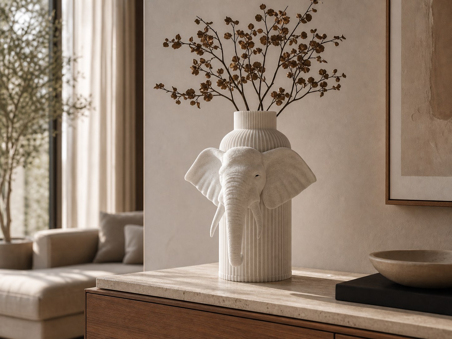 Vaso Elefante Savana Kings Mariotto Design ambientato in soggiorno contemporaneo