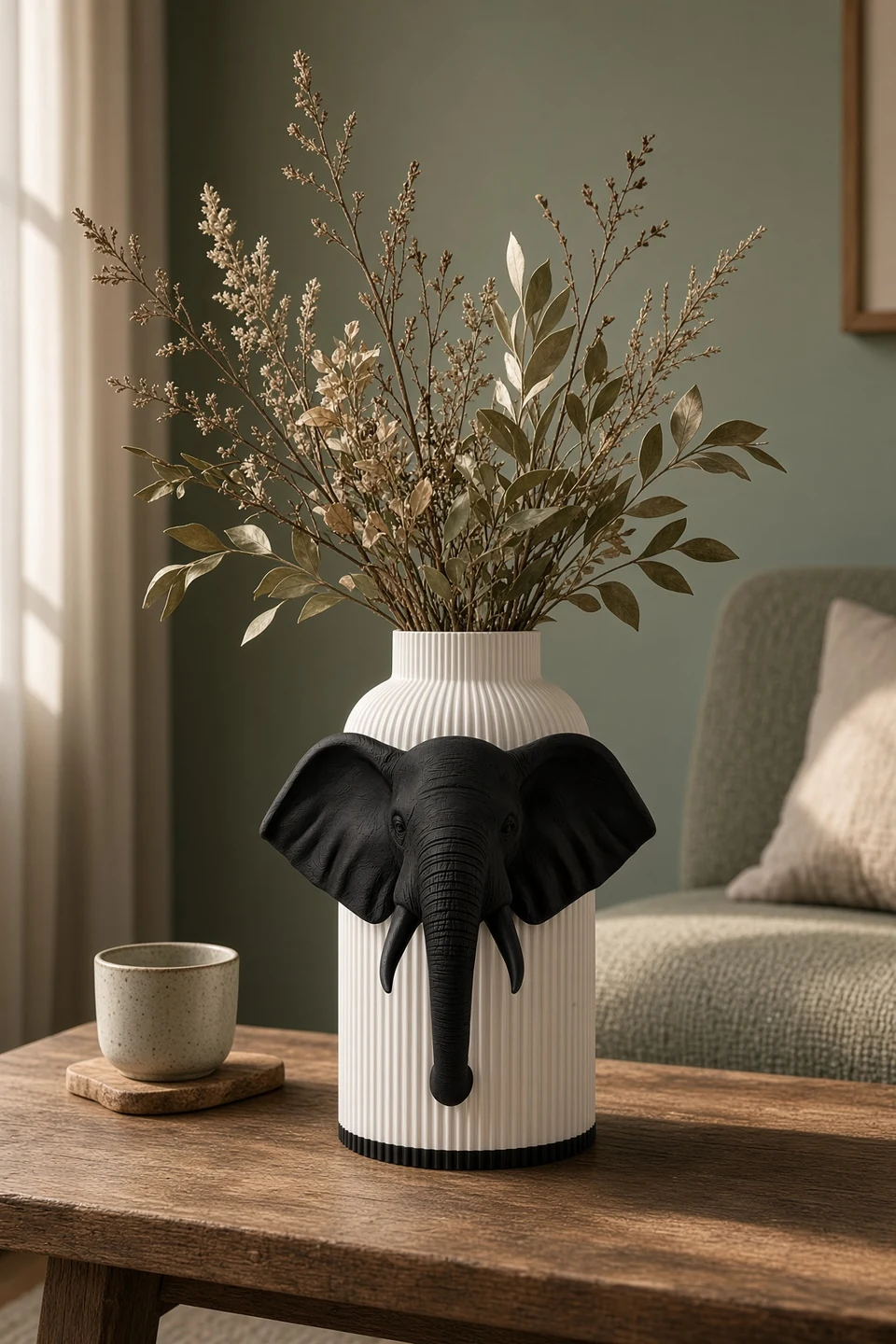 Vaso Elefante della Black and White Collection ambientato in un interno