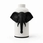 Vaso Elefante bianco e nero della Black and White Collection, vista frontale su fondo bianco.