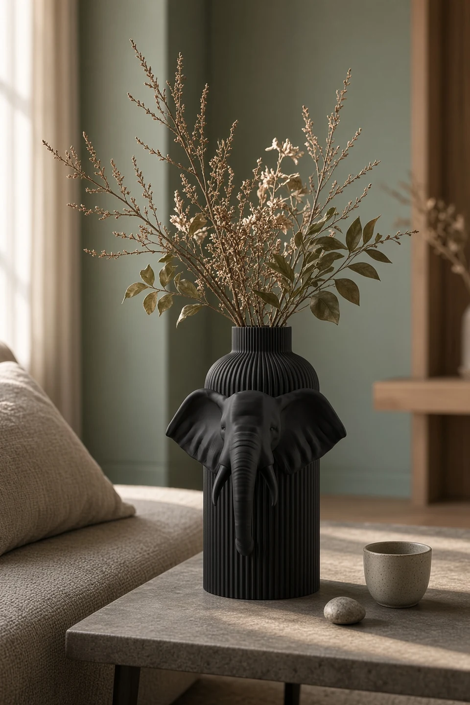 Vaso Elefante della Black Collection ambientato in un interno