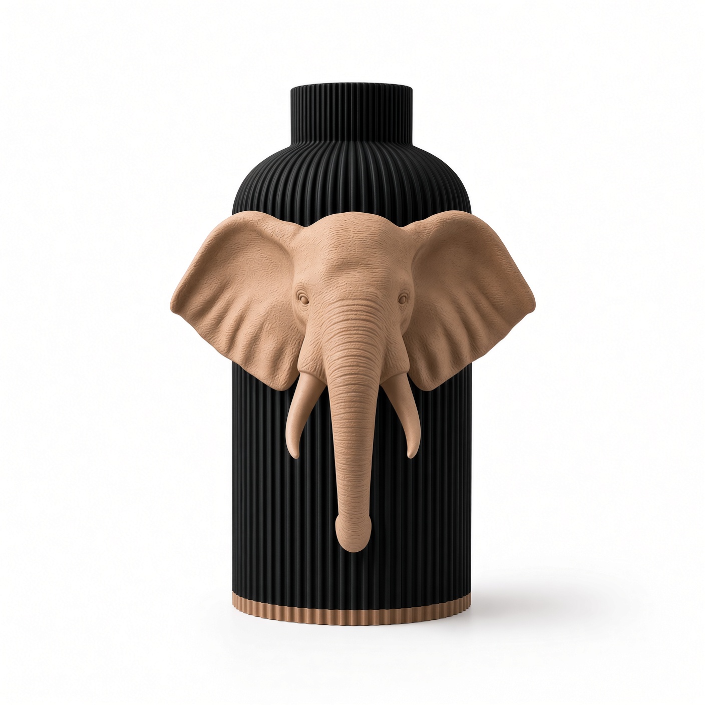 Vaso Elefante — Black Creme Collection, frontale Vaso Elefante Black Creme, corpo nero con decorazione e bordo alla base color crema, vista frontale su fondo bianco.