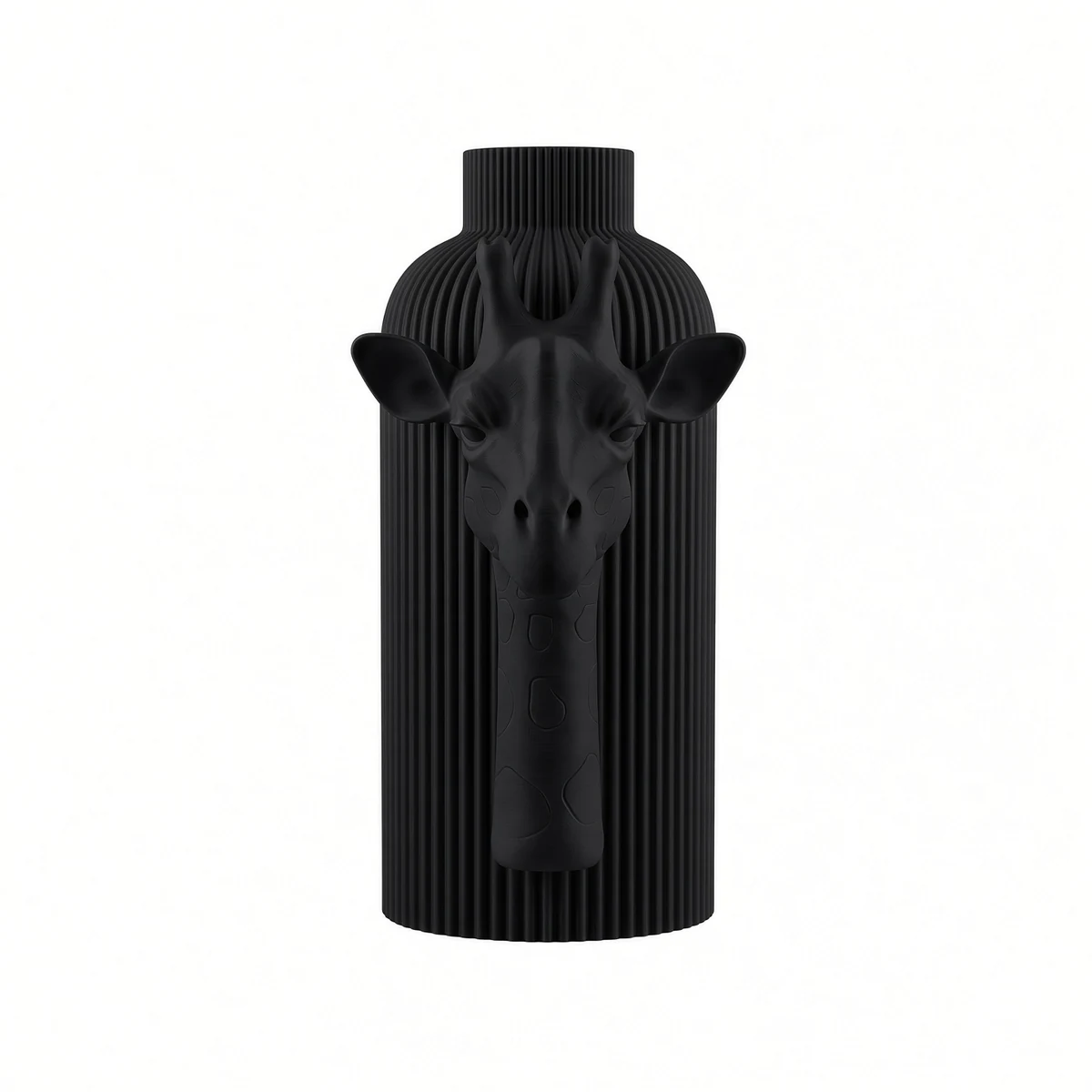 Vaso Giraffa Elegante — Black Collection, vista frontale Vaso Giraffa Elegante nero della Black Collection, vista frontale su fondo bianco.