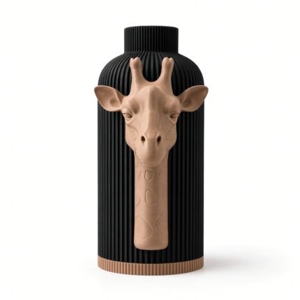Vaso Giraffa Black Creme, corpo nero con decorazione e bordo alla base color crema, vista frontale su fondo bianco.