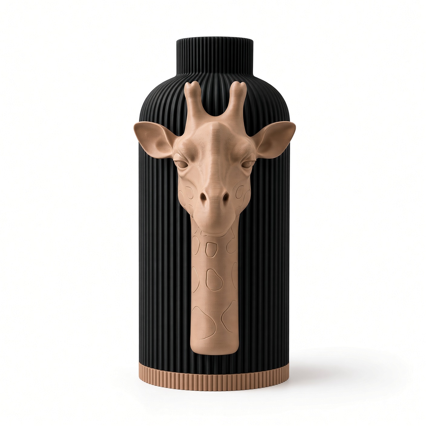 Vaso Giraffa — Black Creme Collection, frontale Vaso Giraffa Black Creme, corpo nero con decorazione e bordo alla base color crema, vista frontale su fondo bianco.