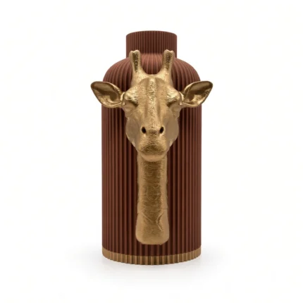 Vaso Giraffa Elegante marrone con decorazione color oro, vista frontale su fondo bianco.