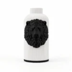 Vaso Leone bianco e nero della Black and White Collection, vista frontale su fondo bianco.