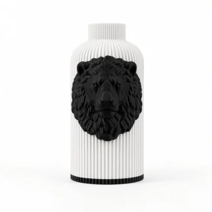 Vaso Leone bianco e nero della Black and White Collection, vista frontale su fondo bianco.