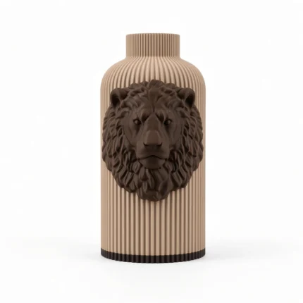 Vaso Leone marrone e crema della Marrone e Crema Collection, vista frontale su fondo bianco.