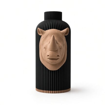 Vaso Rinoceronte Black Creme, corpo nero con decorazione e bordo alla base color crema, vista frontale su fondo bianco.