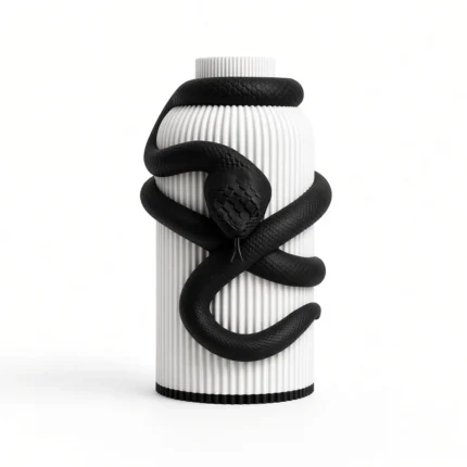 Vaso Serpente bianco e nero della Black and White Collection, vista frontale su fondo bianco.