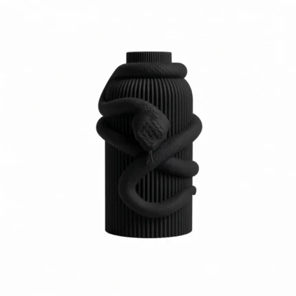 Vaso Serpente Avvolgente nero della Black Collection, vista frontale su fondo bianco.