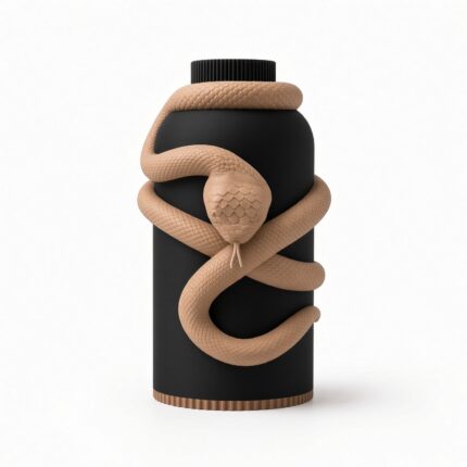 Vaso Serpente Black Creme, corpo nero con decorazione e bordo alla base color crema, vista frontale su fondo bianco.