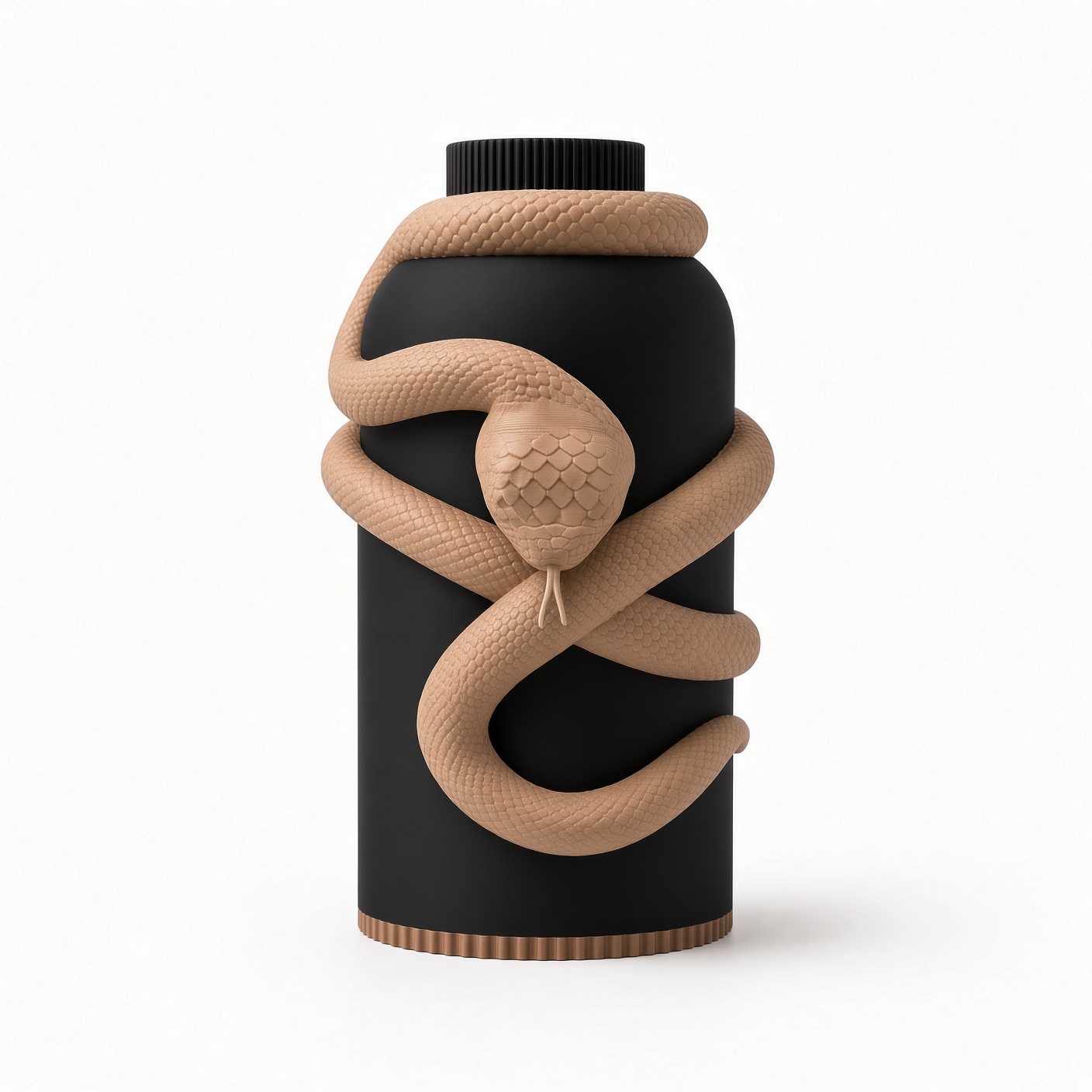 Vaso Serpente — Black Creme Collection, frontale Vaso Serpente Black Creme, corpo nero con decorazione e bordo alla base color crema, vista frontale su fondo bianco.