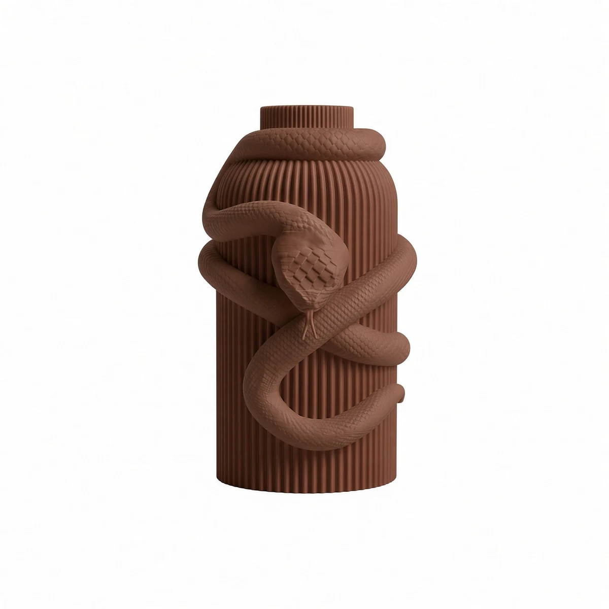 Vaso Serpente — Brown Collection, vista frontale Vaso Serpente marrone della Brown Collection, vista frontale su fondo bianco.