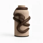 Vaso Serpente marrone e crema della Marrone e Crema Collection, vista frontale su fondo bianco.