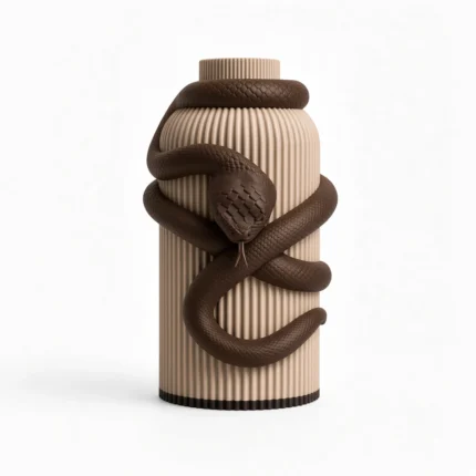 Vaso Serpente marrone e crema della Marrone e Crema Collection, vista frontale su fondo bianco.
